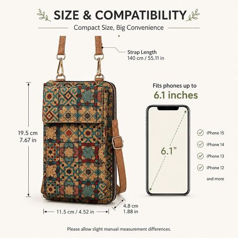 Boho Geometric Cork Cross Body Handbags, Women Multi Card Phone Bag For Daily Shopping, Travel, Outdoor in Kuwait