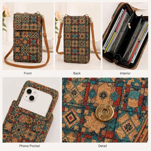 Boho Geometric Cork Cross Body Handbags, Women Multi Card Phone Bag For Daily Shopping, Travel, Outdoor in Kuwait