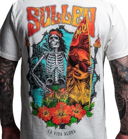 تي شيرت Sullen الرجالي La Vida Aloha Choloha Capsule Tattoo Lifestyle Graphic من القطن الفاخر بأكمام قصيرة in Kuwait