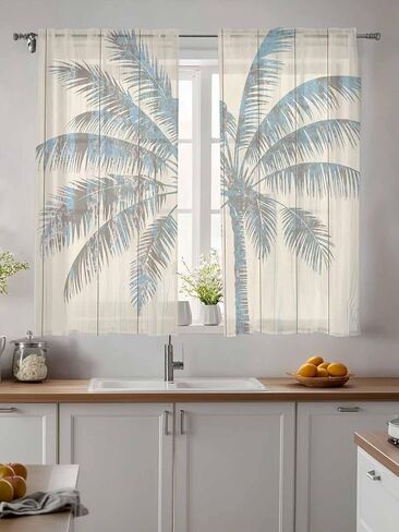 Semi Sheer Curtains 72 inches Long, Tropical Palm Tree Vintage Wood Window Treatments Curtains,Light Filter Curtains Rod Pocket Drapes for Living Room Bedroom,2 Panels in Saudi Arabia