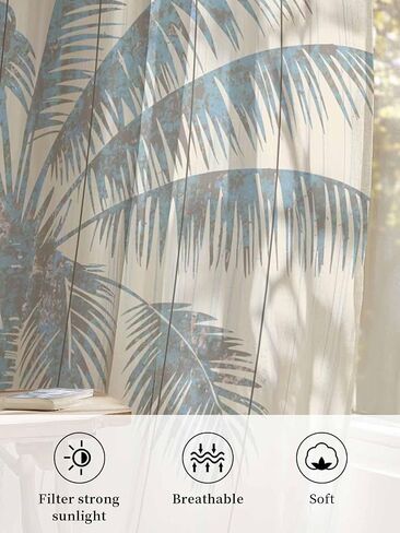 Semi Sheer Curtains 72 inches Long, Tropical Palm Tree Vintage Wood Window Treatments Curtains,Light Filter Curtains Rod Pocket Drapes for Living Room Bedroom,2 Panels in Saudi Arabia