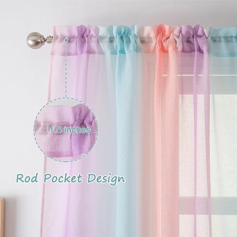 Yancorp Sheer Curtain 2 Panels Semi Bedroom Curtains 63 inches Length Linen Rainbow Ombre Curtains Rod Pocket Drapes Girls Living Room Mermaid Bedroom Nursery Kids Window Decor(Rainbow, 52"x63") in Saudi Arabia