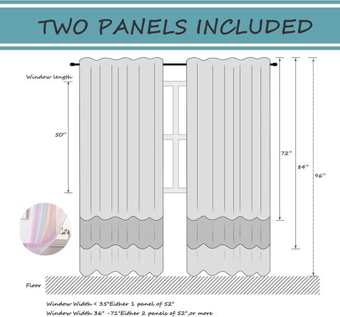Yancorp Sheer Curtain 2 Panels Semi Bedroom Curtains 63 inches Length Linen Rainbow Ombre Curtains Rod Pocket Drapes Girls Living Room Mermaid Bedroom Nursery Kids Window Decor(Rainbow, 52"x63") in Saudi Arabia