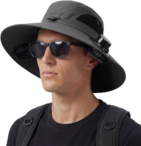 Wide Solar Fan Outdoor Fishing Hat - Solar & USB Charging Dual Cooling Fan Sun Hat for Men Women, UPF 50+ in Saudi Arabia