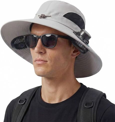 Wide Solar Fan Outdoor Fishing Hat - Solar & USB Charging Dual Cooling Fan Sun Hat for Men Women, UPF 50+ in Saudi Arabia