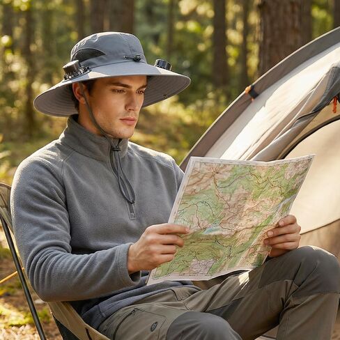 Wide Solar Fan Outdoor Fishing Hat - Solar & USB Charging Dual Cooling Fan Sun Hat for Men Women, UPF 50+ in Saudi Arabia
