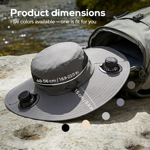 Wide Solar Fan Outdoor Fishing Hat - Solar & USB Charging Dual Cooling Fan Sun Hat for Men Women, UPF 50+ in Saudi Arabia