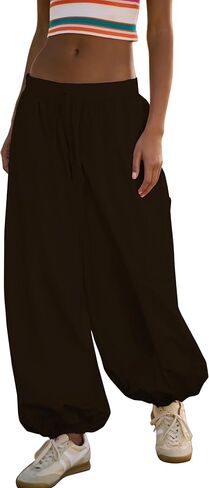 Womens Wide Leg Balloon Pants Casual Loose Drawstring Elastic Waist Palazzo Track Pants with Pockets in Saudi Arabia