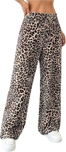 بنطال نسائي بطبعة الفهد الفهد، بنطال رياضي عصري بأرجل واسعة وخصر مرن وفضفاض in Kuwait