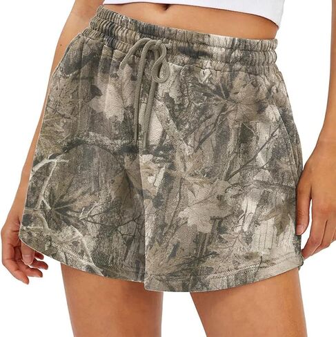 MISSACTIVER Womens Camo Shorts Drawstring Elastic High Waist Lounge Workout Maple Leaf Print SweatShorts with Pockets in Kuwait