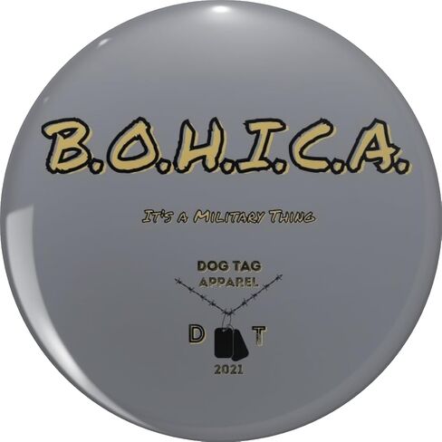 B.O.H.I.C.A. Military Acronym Humor Gray Round Design for Veterans Service Members Dog Tag Apparel Pin Lapel Pin Brooch Steel Pins Badge 0.75" in Saudi Arabia