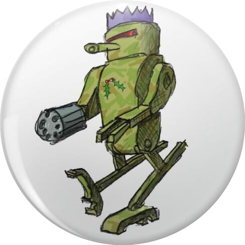 Green Military Robot with Santa Hat Holding Minigun Christmas Holiday Cartoon Pin Lapel Pin Brooch Steel Pins Badge 0.75" in Saudi Arabia