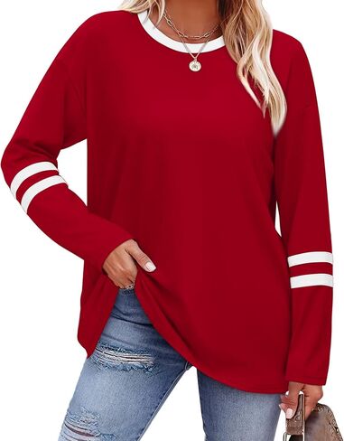 Sampeel Long Sleeve Shirts for Women Color Block Casual Tops Fall Outfits 2026 Basic Tees Trendy Spring Clothes in Saudi Arabia