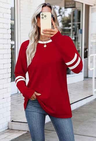 Sampeel Long Sleeve Shirts for Women Color Block Casual Tops Fall Outfits 2026 Basic Tees Trendy Spring Clothes in Saudi Arabia