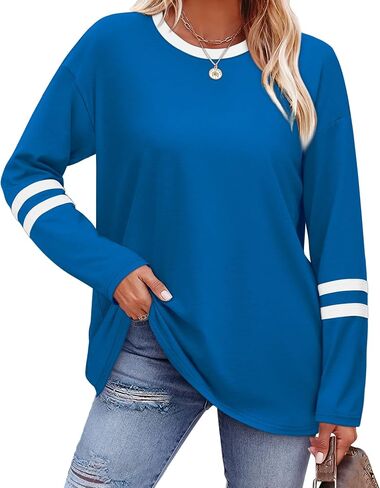 Sampeel Long Sleeve Shirts for Women Color Block Casual Tops Fall Outfits 2026 Basic Tees Trendy Spring Clothes in Saudi Arabia