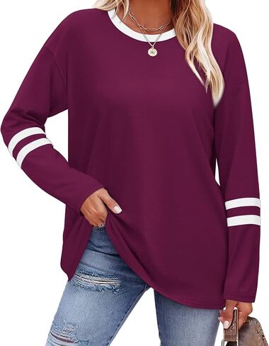 Sampeel Long Sleeve Shirts for Women Color Block Casual Tops Fall Outfits 2026 Basic Tees Trendy Spring Clothes in Saudi Arabia