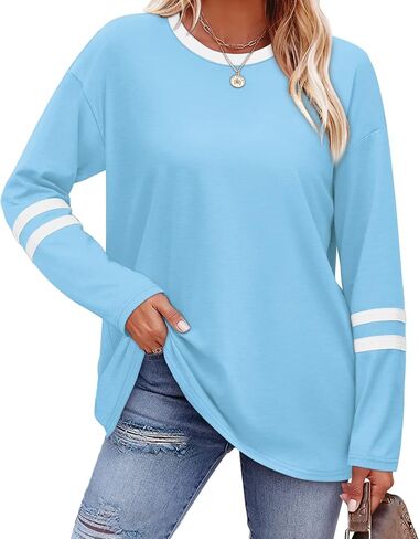 Sampeel Long Sleeve Shirts for Women Color Block Casual Tops Fall Outfits 2026 Basic Tees Trendy Spring Clothes in Saudi Arabia