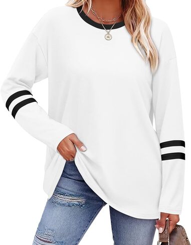 Sampeel Long Sleeve Shirts for Women Color Block Casual Tops Fall Outfits 2026 Basic Tees Trendy Spring Clothes in Saudi Arabia