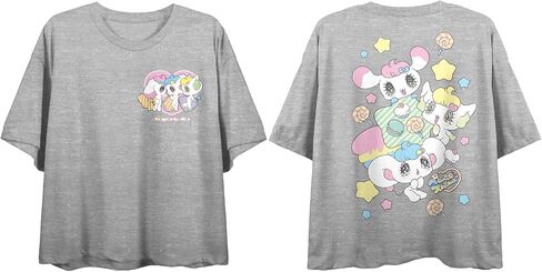 PeroPero Sparkles Group Shot with Hearts & Candies Crew Neck Short Sleeve Gray Heather Women's Crop Top in Kuwait