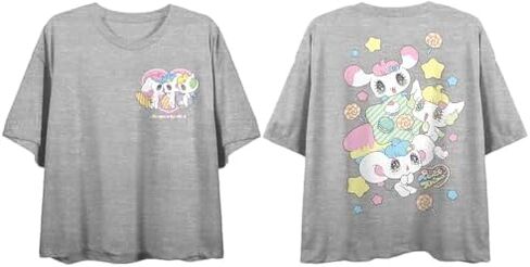 PeroPero Sparkles Group Shot with Hearts & Candies Crew Neck Short Sleeve Gray Heather Women's Crop Top in Kuwait