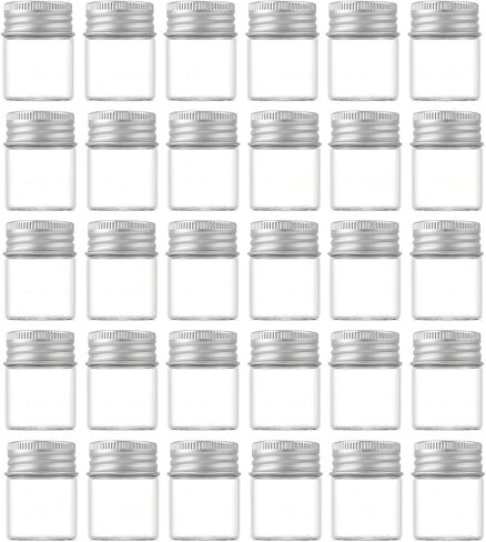 30 Pack 15ml/0.5Oz Clear Glass Jars with Aluminum Screw Lids Small Refillable Bottles Leakproof Empty Mini Containers for Samples, Spices, Beads, Cosmetics, DIY Crafts (4cm x 3cm) in Saudi Arabia