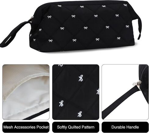Stratalife Quilted Hair Tools Travel Bag with Polishing Cloth Compatible with Dyson Airwrap Shark Flex Style, Portable Toiletry Bag Hair Dryer Curling Iron Carrying Case Travel Essentials Black Bow in Saudi Arabia