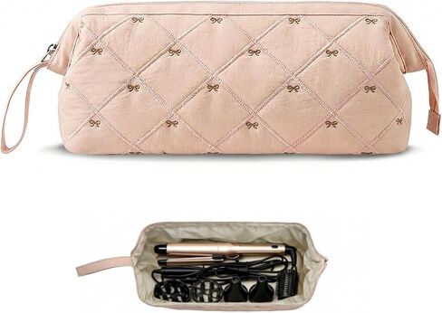 Stratalife Quilted Hair Tools Travel Bag with Polishing Cloth Compatible with Dyson Airwrap Shark Flex Style, Portable Toiletry Bag Hair Dryer Curling Iron Carrying Case Travel Essentials Black Bow in Saudi Arabia
