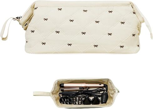 Stratalife Quilted Hair Tools Travel Bag with Polishing Cloth Compatible with Dyson Airwrap Shark Flex Style, Portable Toiletry Bag Hair Dryer Curling Iron Carrying Case Travel Essentials Black Bow in Saudi Arabia