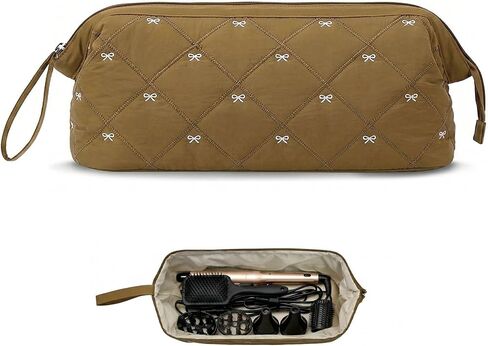 Stratalife Quilted Hair Tools Travel Bag with Polishing Cloth Compatible with Dyson Airwrap Shark Flex Style, Portable Toiletry Bag Hair Dryer Curling Iron Carrying Case Travel Essentials Black Bow in Saudi Arabia