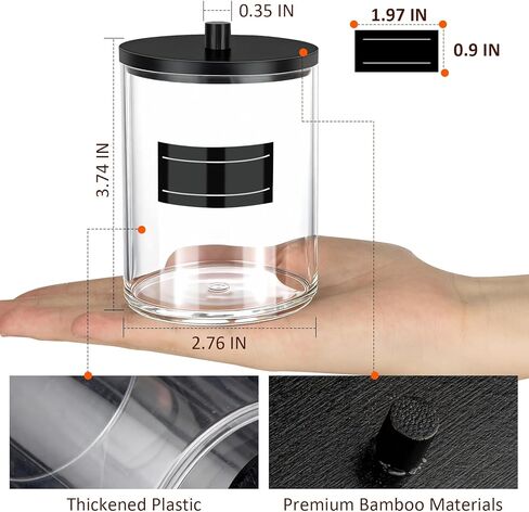 4 Pack 10 oz Acrylic Qtip Holder with Labels Dispenser- Bathroom Small Clear Plastic Canister Apothecary Jar Set Essentials Accessories Decor, Vanity Storage Organizer in Saudi Arabia