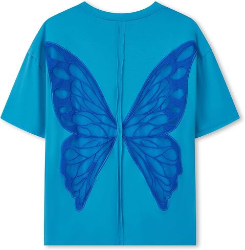 Oversized Graphic Tees for Women Y2k Butterfly Back Baggy Tshirts Top Vintage T Shirt Cute Teen Girl Clothes in Saudi Arabia