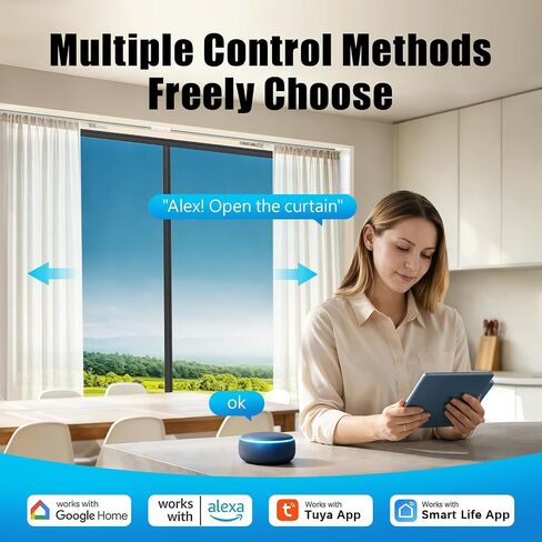 Electric Smart Curtains System, Motorized Curtain Rod with Remote & App Control, Compatible with Alexa/Google Home,Ultra Quiet Motor, Adjustable Track for Heavy Curtains up to 20"-204" in Saudi Arabia