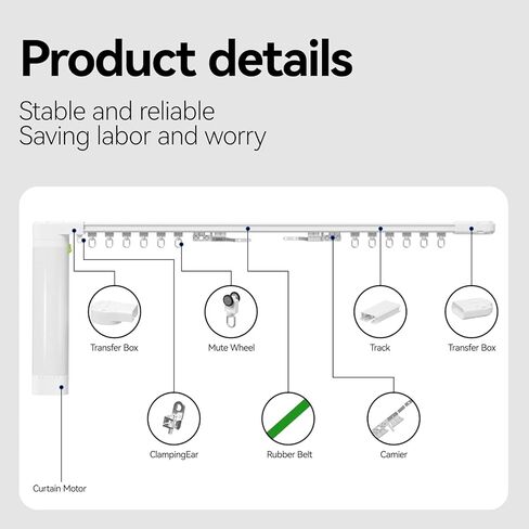 Electric Smart Curtains System, Motorized Curtain Rod with Remote & App Control, Compatible with Alexa/Google Home,Ultra Quiet Motor, Adjustable Track for Heavy Curtains up to 20"-204" in Saudi Arabia