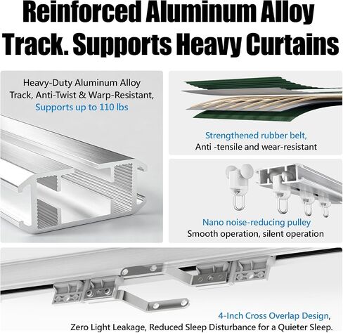 Electric Smart Curtains System, Motorized Curtain Rod with Remote & App Control, Compatible with Alexa/Google Home,Ultra Quiet Motor, Adjustable Track for Heavy Curtains up to 20"-204" in Saudi Arabia