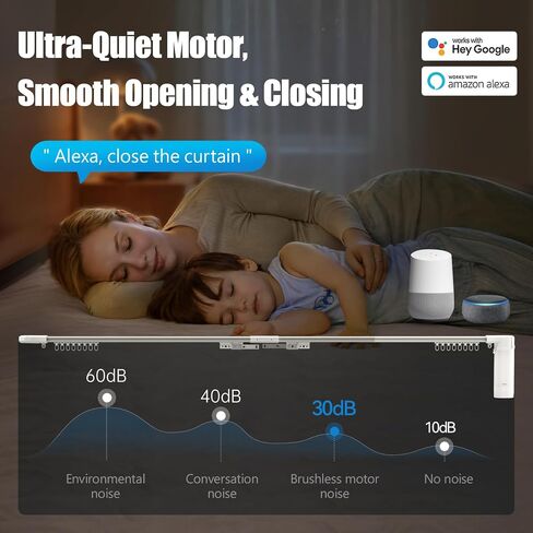 Electric Smart Curtains System, Motorized Curtain Rod with Remote & App Control, Compatible with Alexa/Google Home,Ultra Quiet Motor, Adjustable Track for Heavy Curtains up to 20"-204" in Saudi Arabia