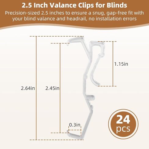 24 Pack 2.5 Inch Clear Valance Clips for Blinds & Window Shades, Blind Valance Clips Replacement for Hunter Douglas WoodMates and Chalet Woods, for Faux Wood & Metal Treatments in Saudi Arabia