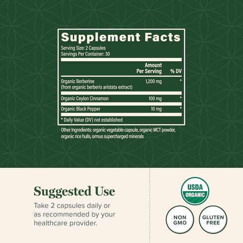 Global Healing Organic Berberine (Berberina) with Ceylon Cinnamon & Black Pepper, 1200 mg- Pure Berberine HCL Supplement, Extra Strength Berberine Supplement & Complex for Weight Loss (60 Capsules) in Kuwait