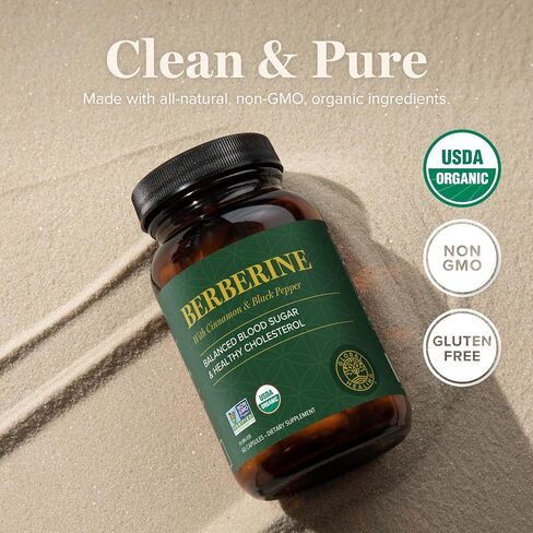 Global Healing Organic Berberine (Berberina) with Ceylon Cinnamon & Black Pepper, 1200 mg- Pure Berberine HCL Supplement, Extra Strength Berberine Supplement & Complex for Weight Loss (60 Capsules) in Kuwait