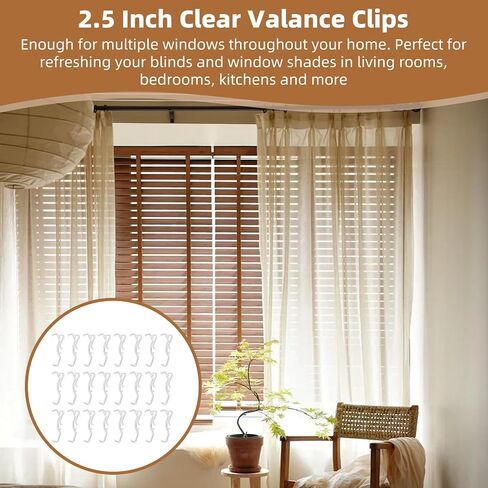 24 Pack 2.5 Inch Clear Valance Clips for Blinds & Window Shades, Blind Valance Clips Replacement for Hunter Douglas WoodMates and Chalet Woods, for Faux Wood & Metal Treatments in Saudi Arabia