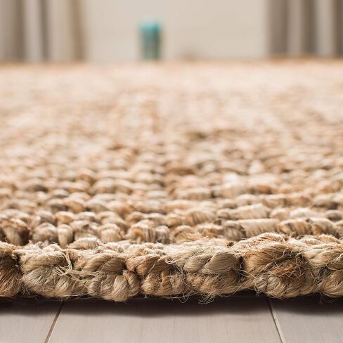 SAFAVIEH Area Rug 4' Square - Natural Fiber Collection - Natural Brown, Handmade Jute, Farmhouse Style, Chunky Textured Thick Pile (NF447A) in Kuwait