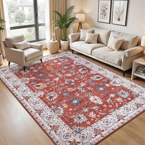 Hanples 5x7 Area Rugs for Living Room, Washable Rugs Low Pile Vintage Boho Soft Floral Carpet for Living Room, Indoor Non-Slip Stain Resistant for Bedroom Dining Room Nursery Home Office,Gray in Saudi Arabia