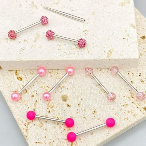 7 Pairs Nipple Rings Stainless Steel 14G Nipple Piercing Jewelry Silver Pink Heart Butterfly Knot CZ Stud Barbell Tongue Rings Internal Threaded Body Piercing Kit in Saudi Arabia