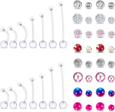 56PCS 14G Pregnancy Belly Button Rings with Replacement Balls, Anti-Sensitive Plastic Belly Button Rings, Flexible Clear Pregnancy Bellys Ring for Surgery Maternity Daily Wear, 10/16/22/26/32/38mm in Saudi Arabia