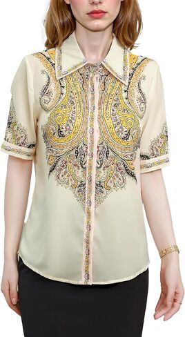 LAI MENG FIVE CATS Women's Summer Collared Floral Print Blouse Casual Short Sleeve Button Tops in Saudi Arabia