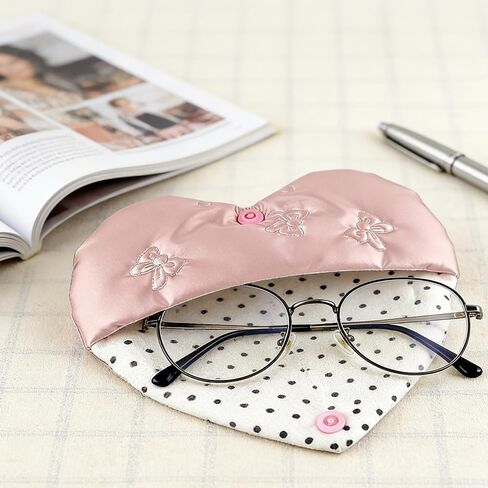 Pink Heart Shaped Glasses Case with Polka Dot Embossed Bow, Soft Sunglasses Case for Women Eyeglass Pouch Embossed Bow Glasses Cases with Clip Womens Eyeglass Storage Sun Glass Case Sunglass Bag Pouch in Saudi Arabia