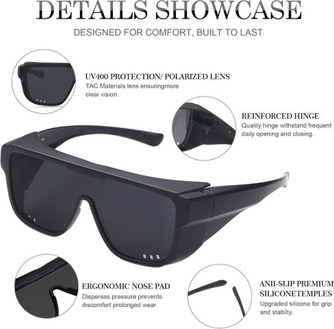 Fit Over Glasses Sunglasses with Side Shields, Polarized Windproof Sports Goggles UV400 in Saudi Arabia