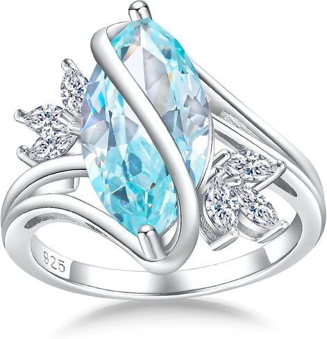 DAYBYDAY Sapphire/Ruby/Emerald/Aquamarine Ring, 925 Sterling Silver Marquise Cut Engagement Rings for Women, 4 Carat Bypass Promise Rings for Her Size 6-10 in Saudi Arabia