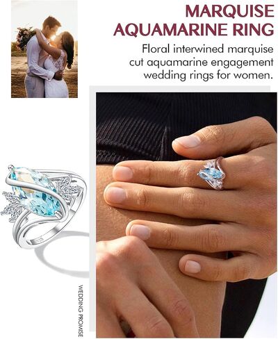 DAYBYDAY Sapphire/Ruby/Emerald/Aquamarine Ring, 925 Sterling Silver Marquise Cut Engagement Rings for Women, 4 Carat Bypass Promise Rings for Her Size 6-10 in Saudi Arabia