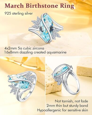 DAYBYDAY Sapphire/Ruby/Emerald/Aquamarine Ring, 925 Sterling Silver Marquise Cut Engagement Rings for Women, 4 Carat Bypass Promise Rings for Her Size 6-10 in Saudi Arabia