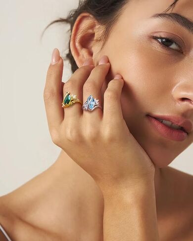DAYBYDAY Sapphire/Ruby/Emerald/Aquamarine Ring, 925 Sterling Silver Marquise Cut Engagement Rings for Women, 4 Carat Bypass Promise Rings for Her Size 6-10 in Saudi Arabia